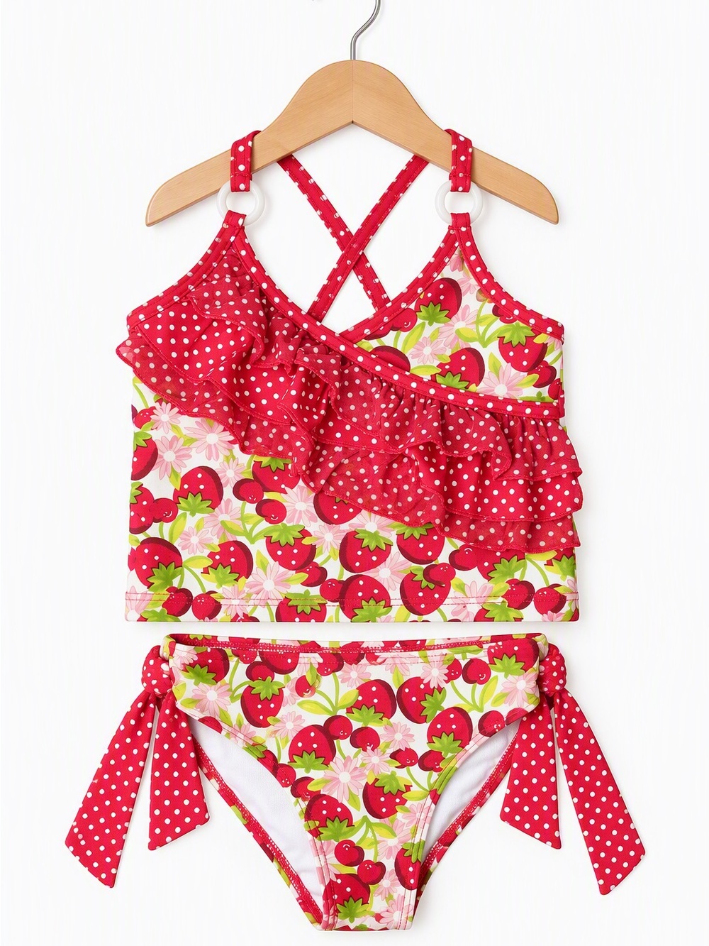 Lisabelle Girls Strawberry & Polka Dot Ruffle Tankini Two Piece Swimsuit Size 5T
